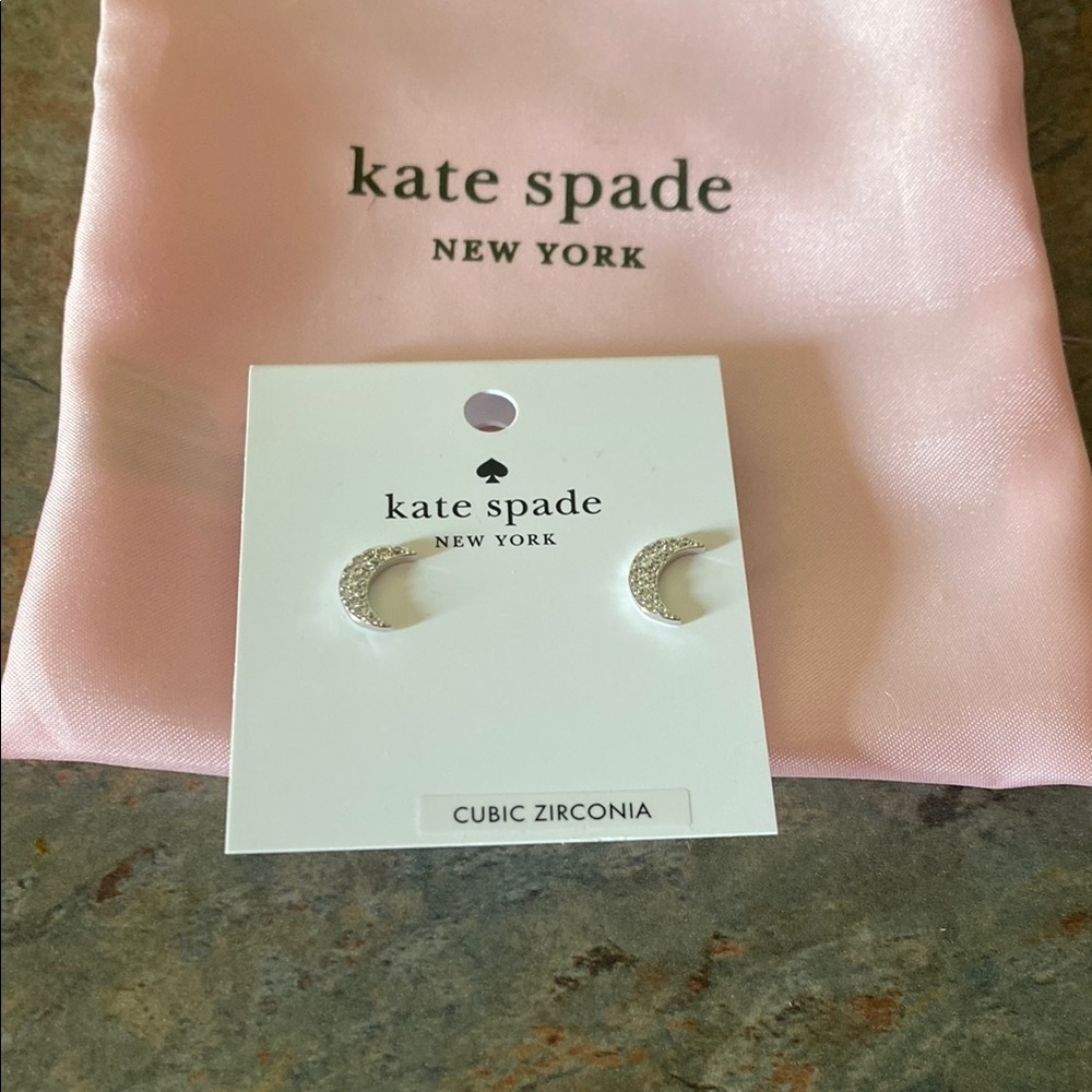 Kate Spade Silver Cubic Zirconia Moon Shaped Earrings NWT
